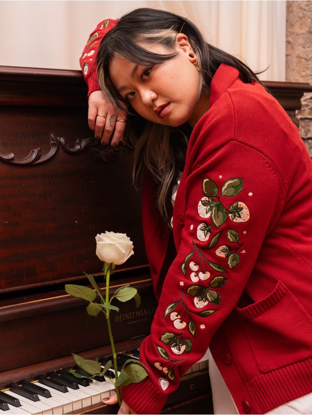 Carmico Embroidered Red Berry Blend Unisex Cardigan Jacket Size 2XL